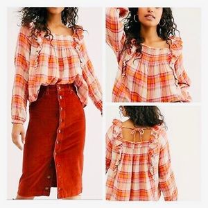 Free People Boho Ruffled Siena Plaid Pullover Top